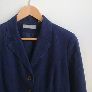 Liz Claiborne 100% linen lined blue blazer jacket 10 cropped bracelet sleeve